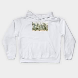 Watercolor Pine Forest on Mountain Kids Hoodie
